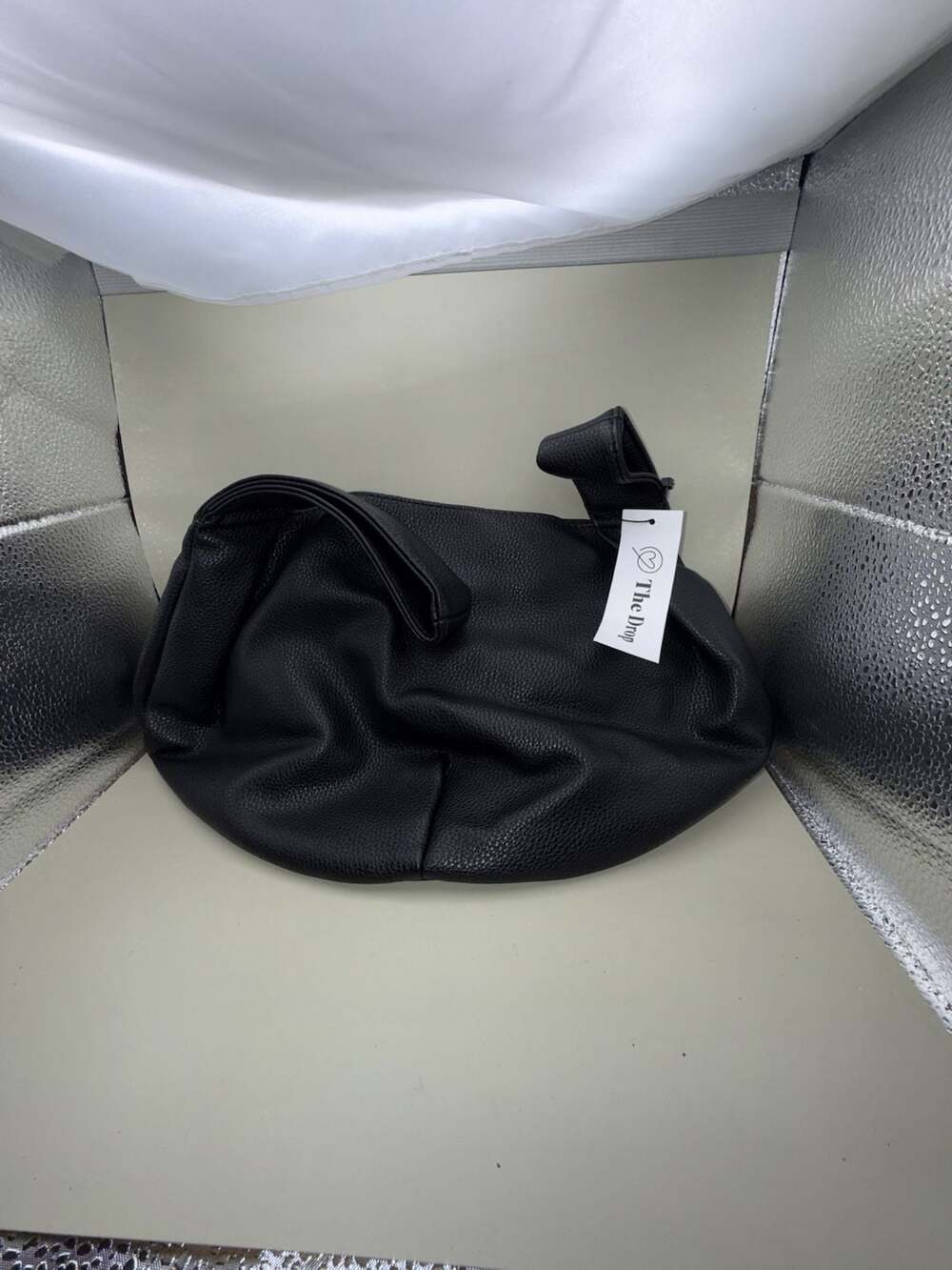 The Drop Black Faux Leather Slouchy Hobo Shoulder Bag